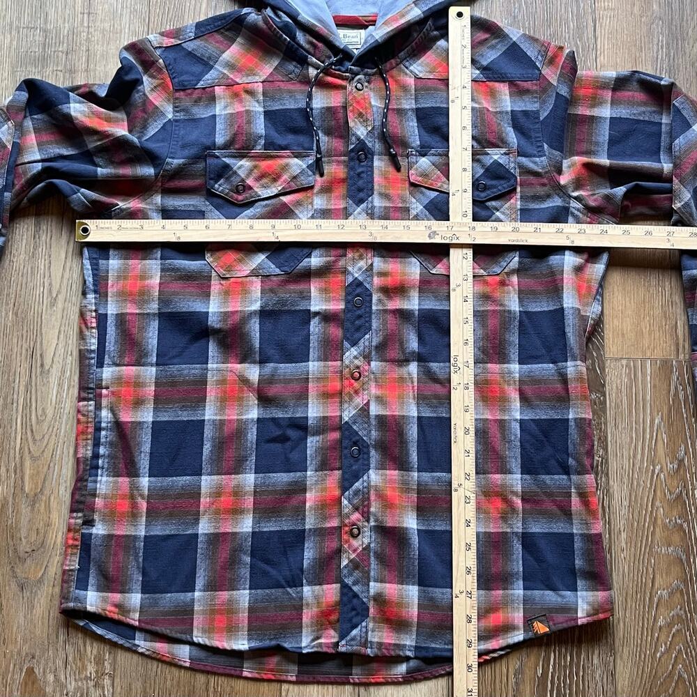 LL Bean Plaid Flannel Hoodie Jacket L Elbow Patches Pockets Wool Gorpcore Hiking - Picture 7 of 7